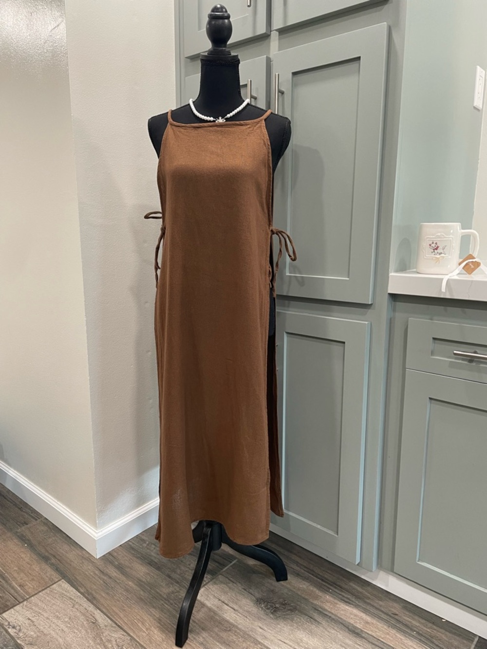 Sleeveless Brown Side-Tie Maxi Dress